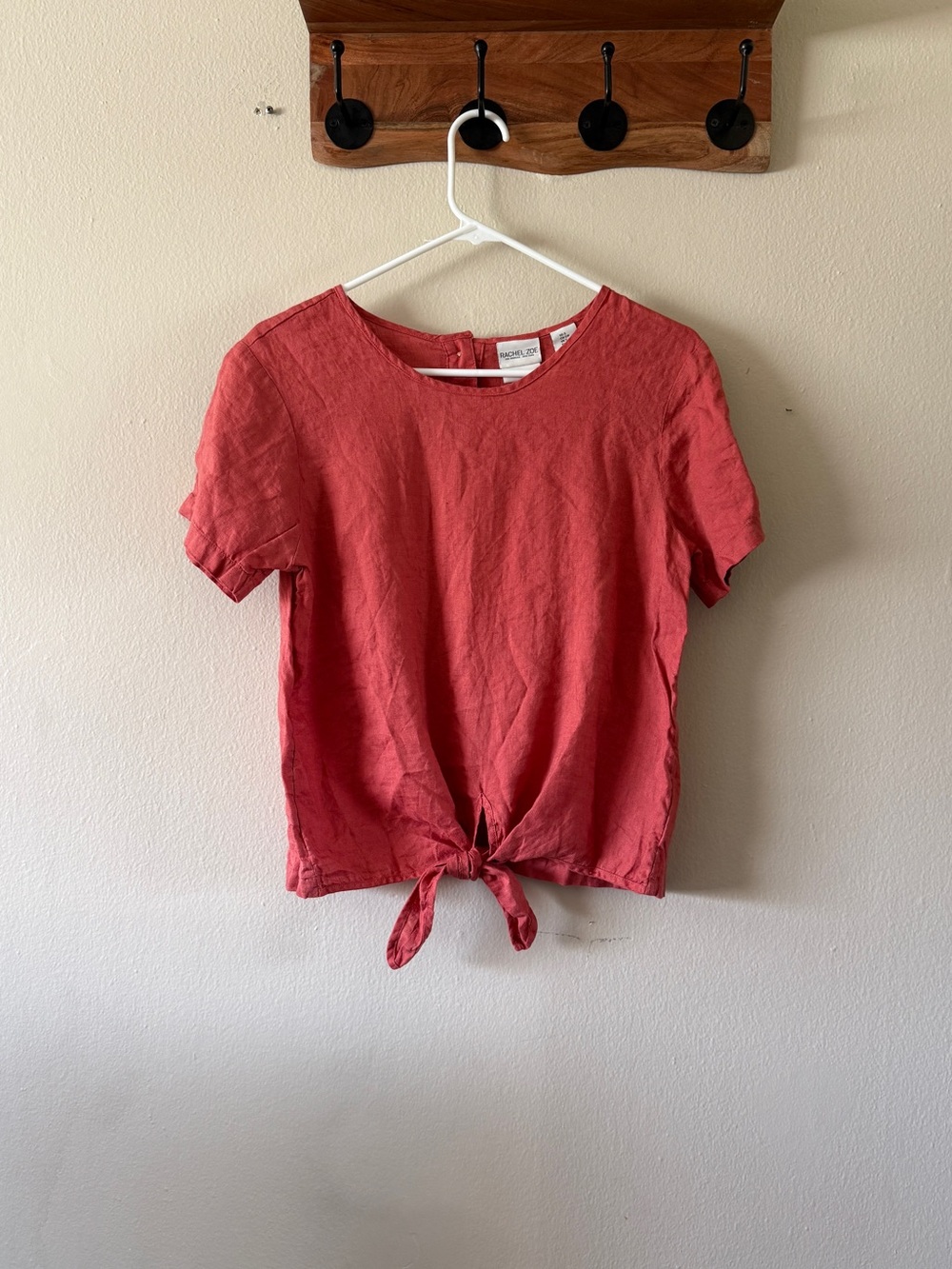 Rachel Zoe Coral Terracotta Red 100% Linen Front Tie Short Sleeve Top Size S